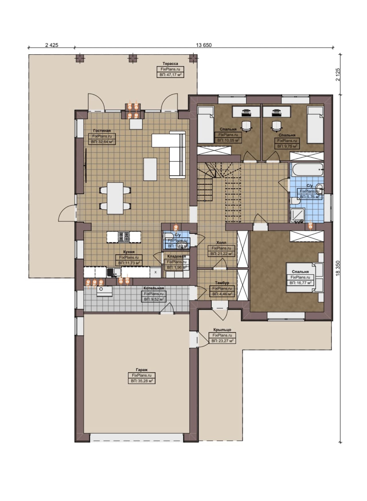 Планировка Одноэтажный дом с мансардой  F-7172